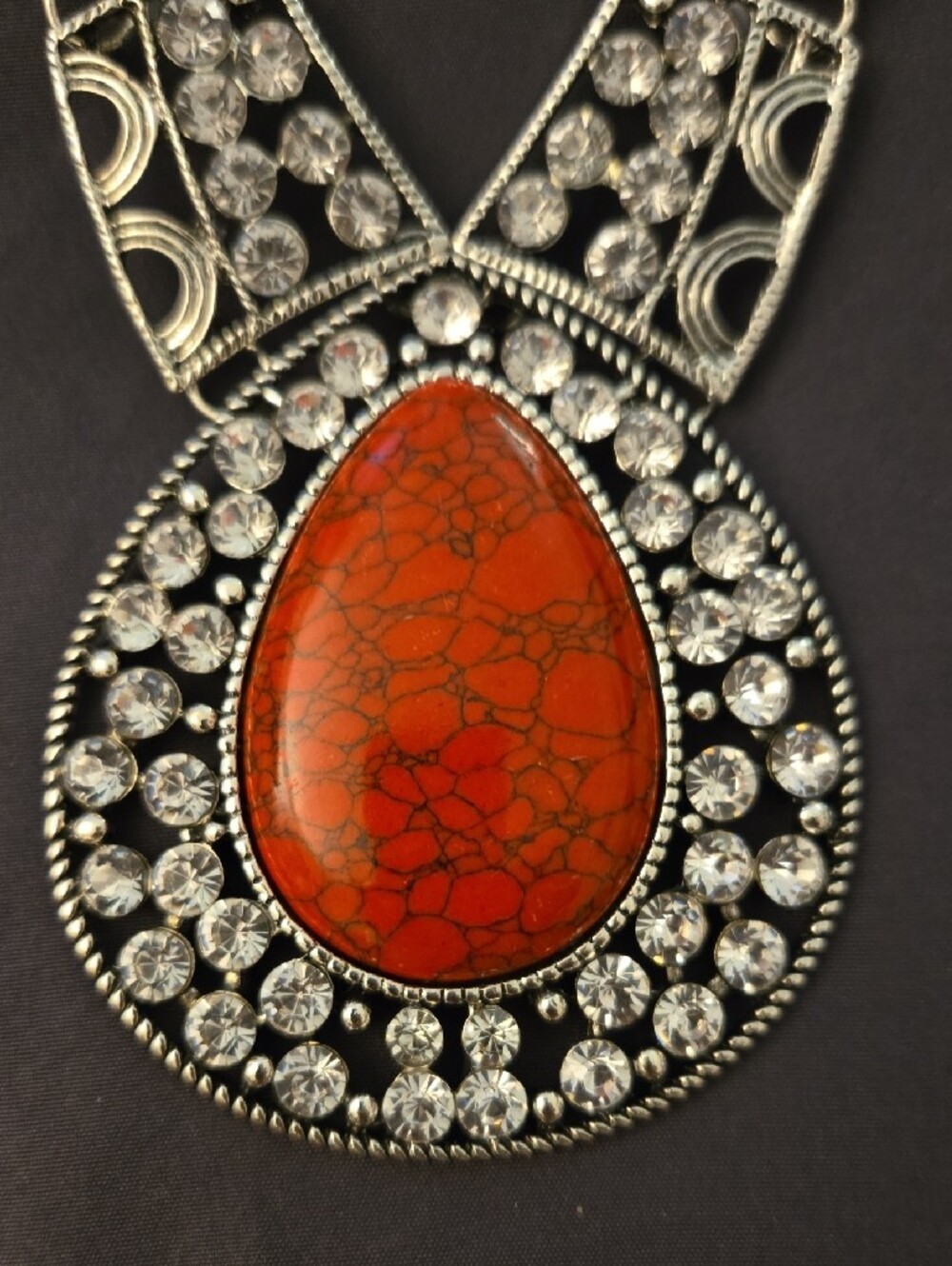 Fashion Jewelry Red Teardrop Statement Necklace & Earring Set